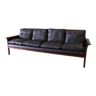 1960s Attributed to Vatne Mobler Knut Saeter Rosewood Leather Sofa Danish Modern MCM For Sale