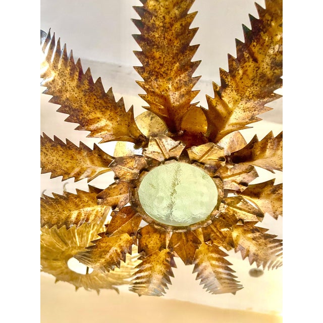 Spanish Solar Crown Sunburst Light with Gilt Gold Finish, 1950 For Sale - Image 10 of 11