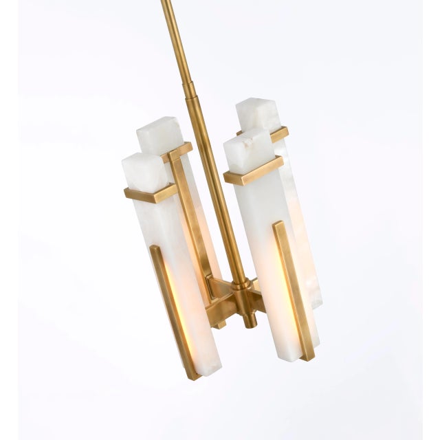 Gold Ian K. Fowler for Visual Comfort Signature Malik Small Chandelier in Hand-Rubbed Antique Brass with Alabaster For Sale - Image 8 of 10