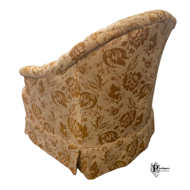 Gold Vintage Mid Century Style Tufted Printed Upholstered Barrel Back Chairs - Pair For Sale - Image 8 of 12