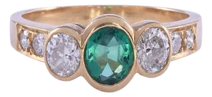 Oval Emerald & Oval Diamond 18k Ring, Size 6