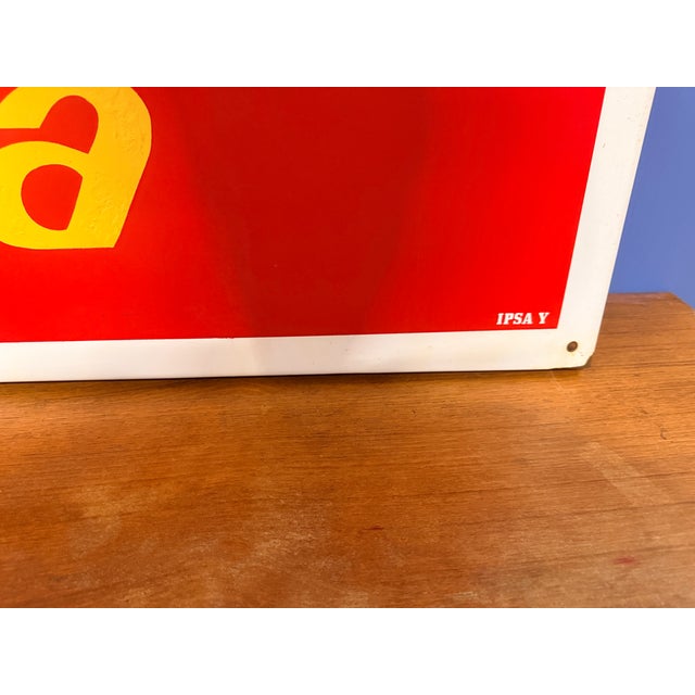 Beautiful original Cinzano advertising sign, visually striking and with a retro style. Made of enameled metal, it features...