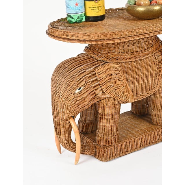 Large Rattan and Wicker Elephant Side Table from Vivai Del Sud, Italy, 1970s For Sale - Image 4 of 16