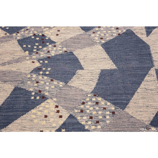 Silk And Wool Modern Swedish Inspired Kilim Rug, Country of Origin: Modern Indian, Circa date: Modern - This gorgeous,...