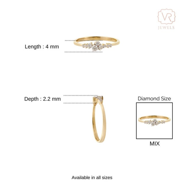Modernist Natural Diamond Cluster Stacking Ring Size 6.5 in 14k Yellow Gold For Sale - Image 10 of 15