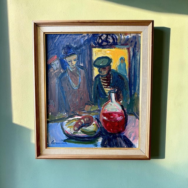A compelling signed oil painting by Swedish artist Uno Bornemark (1924–2009) depicting an atmospheric tavern interior...