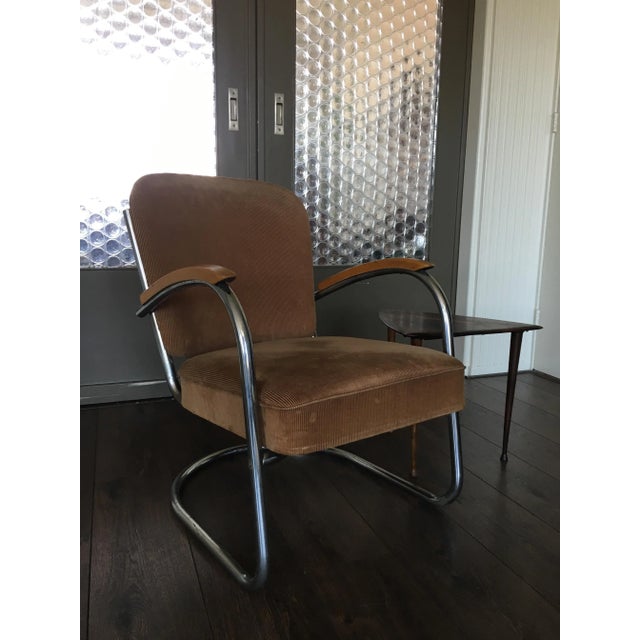 1930s Fabric & Tubular Steel Industrial Model 436 Lounge Chair by Paul Schuitema for D3 Rotterdam, 1930s For Sale - Image 5 of 8