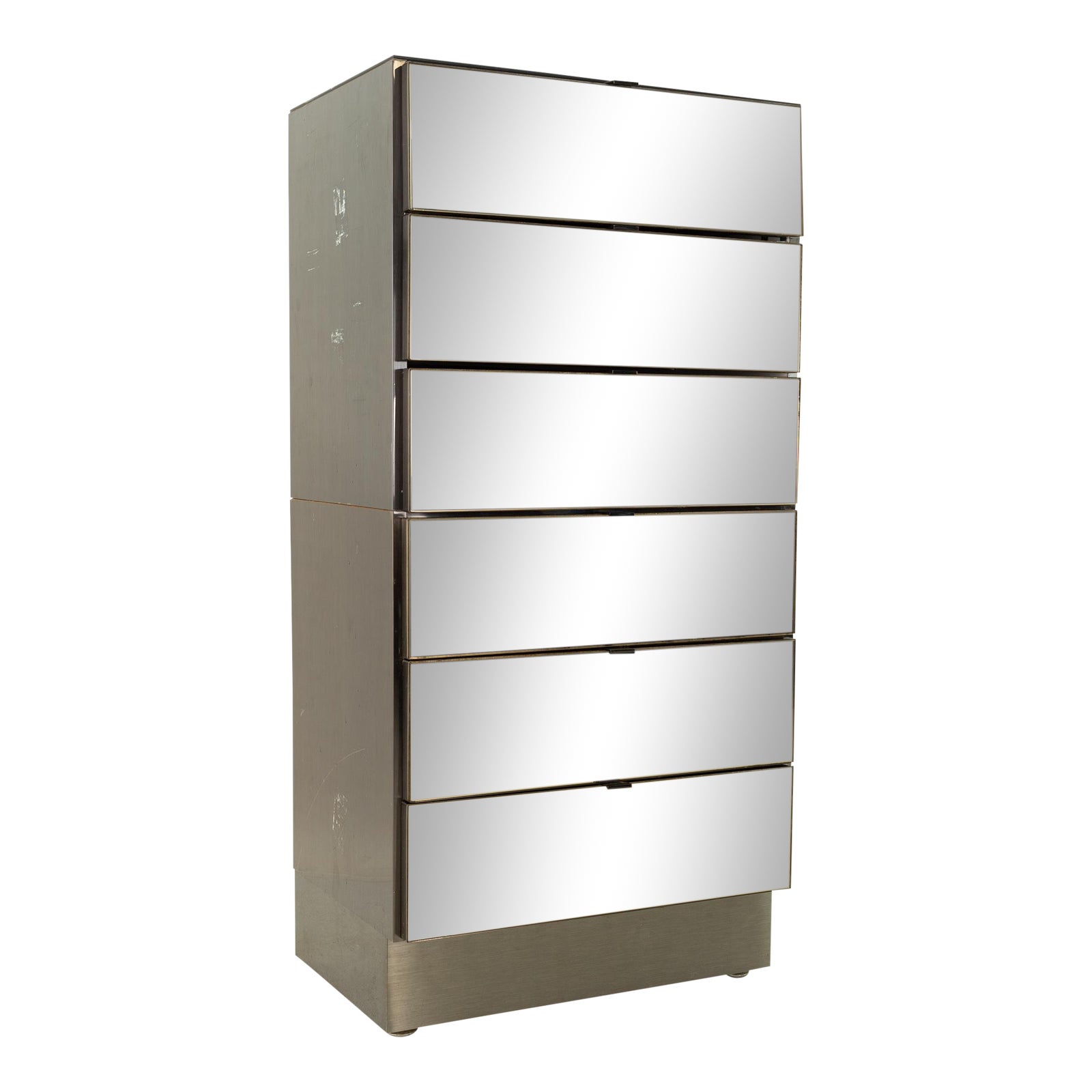 Ello Mid Century Smoke Mirrored 6 Drawer Highboy Dresser Or Lingerie Chest Chairish 24.75 wide x 17 deep x 50.5 high.