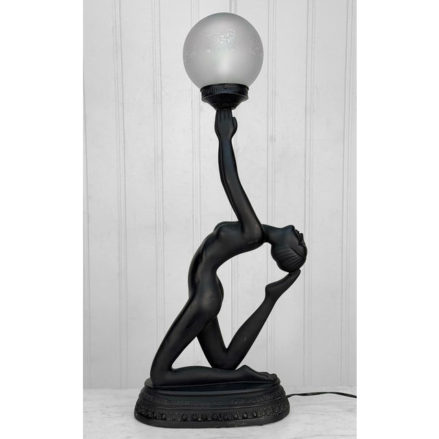 Vintage Art Deco Nude Women Globe Figural Table Lamp For Sale - Image 4 of 15