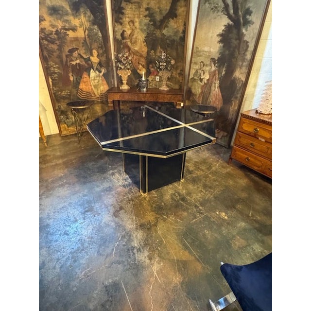 Modern Italian Black Lacquer and Brass Center Table After Jean Claude Mahey For Sale - Image 9 of 10
