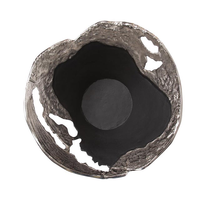 Metal Contemporary Nickel and Black Bowl- Small For Sale - Image 7 of 8