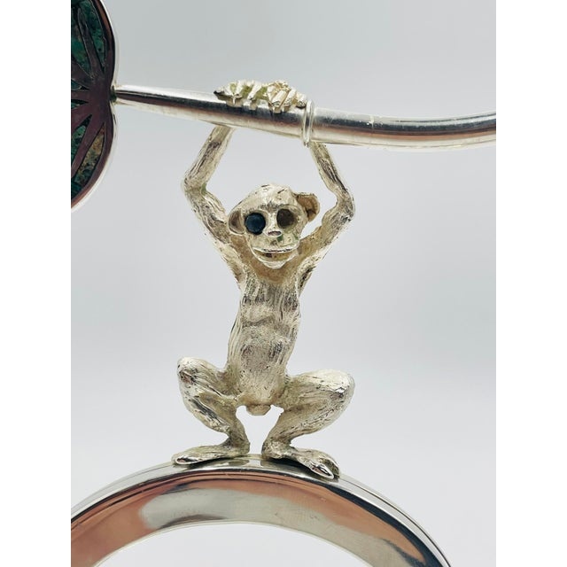 Silver 1980s Emilia Castillo Monkey Picture Frame With Malachite Inlay, Taxco Mexico For Sale - Image 8 of 18