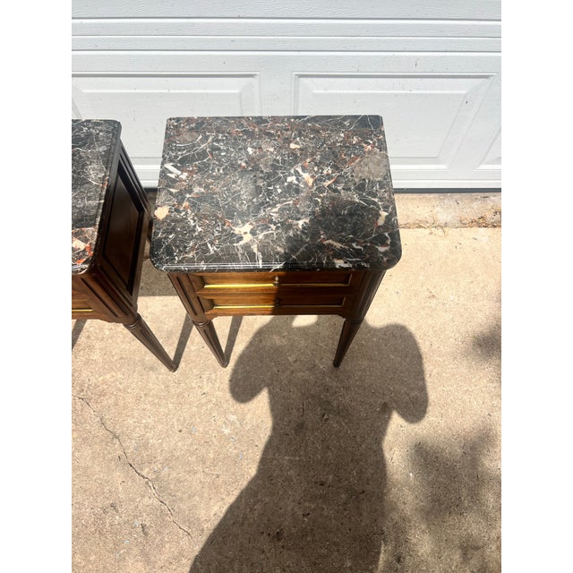 Mid 19th Century French 19th Century Louis XVI Pair of Walnut Marble Top Night Stands For Sale - Image 5 of 11