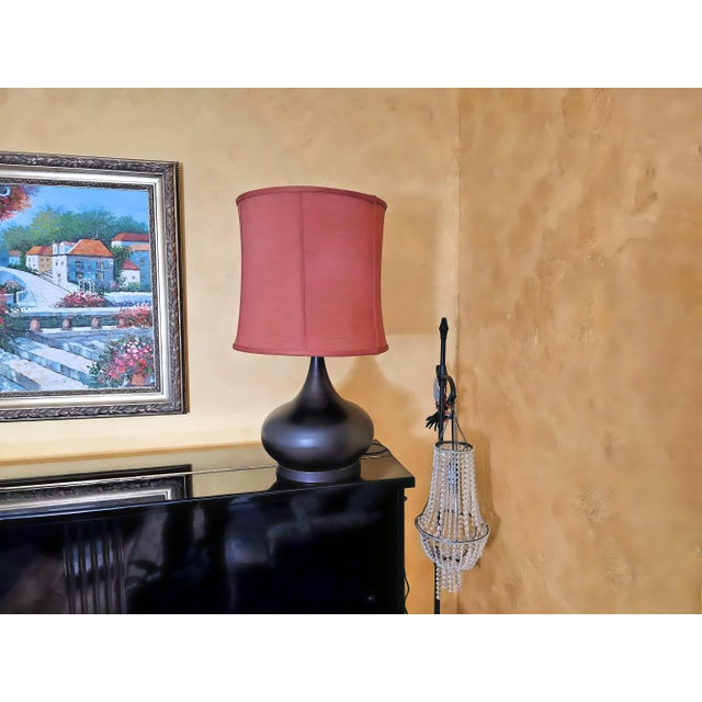 Metal 2000s Transitional Onion Shaped Metal Table Lamp in Chocolate Color With Watermelon Drum Shade For Sale - Image 7 of 12