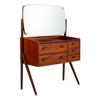 Mid-Century Danish Teak Vanity Table with Black Glass Top, 1960s For Sale