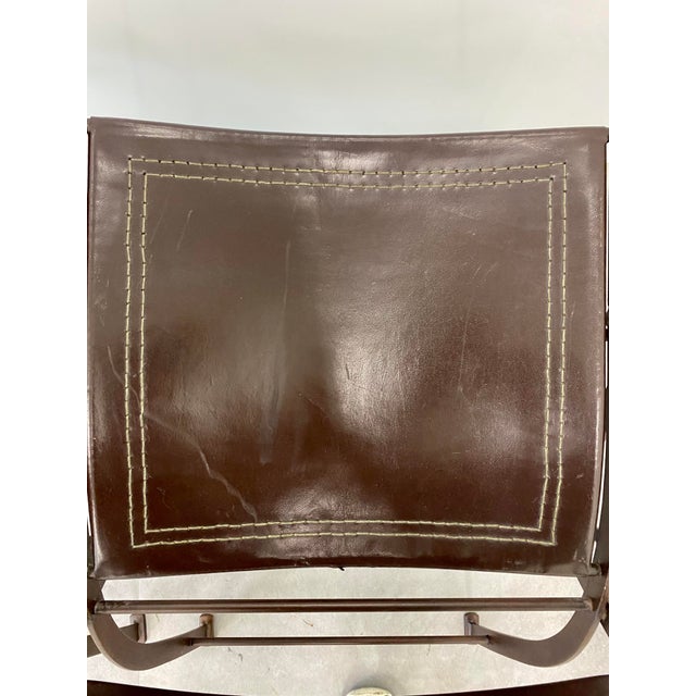 1960s Modern Leather and Steele Folding Chairs- A Pair For Sale - Image 5 of 8