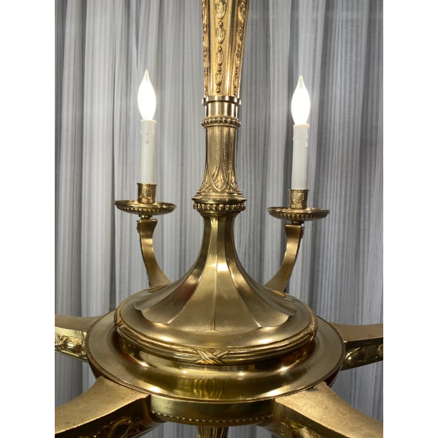 Large French Art Deco Bronze d'Ore Chandelier Attributed to Sue Et Mare, Parisian For Sale - Image 15 of 15
