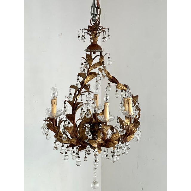 Vintage Chandelier with Crystal Drops and Gilded Brass, 1950s For Sale - Image 14 of 14