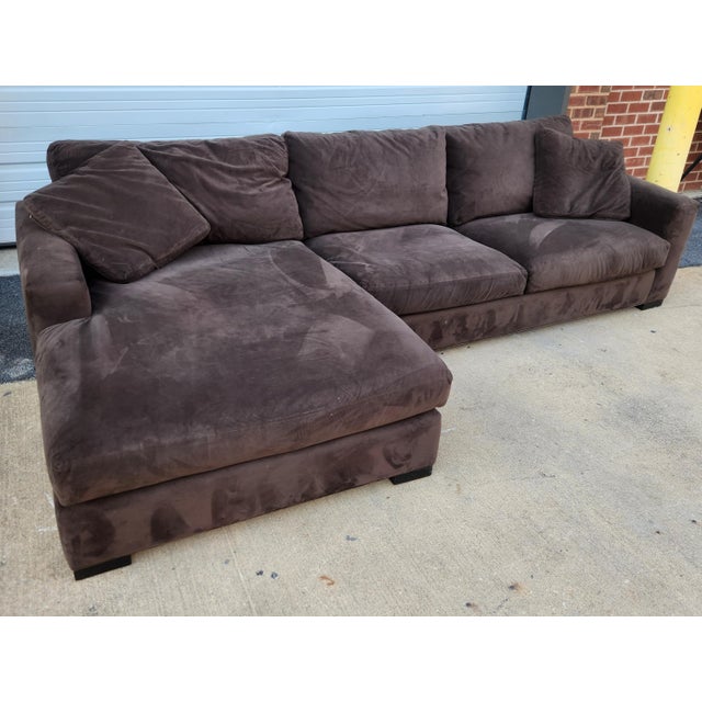 2 piece Room and Board sectional. This couch oozes comfort, fabric that feels like velvet, and deep seating. Cushions are...