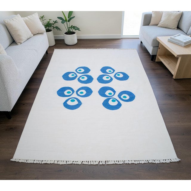 Tribal Turkish Silk Rug Kilim Hand Woven Chintemani Motif Oushak Area Rug - 4′3″ × 6′3″ For Sale - Image 3 of 14