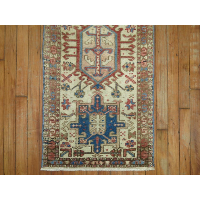 Rustic Skinny Ivory Antique Persian Heriz Runner, 1' 10" X 12' 4" For Sale - Image 3 of 6