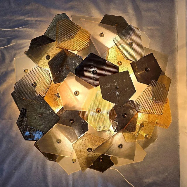 1980s Glass Mid Century Modern Flush Mount, Italy For Sale - Image 4 of 10