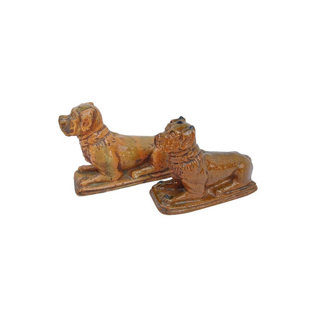 Antique Tawny Enameled Earthenware Boxer Dogs, 1900s, Set of 2 For Sale - Image 5 of 5