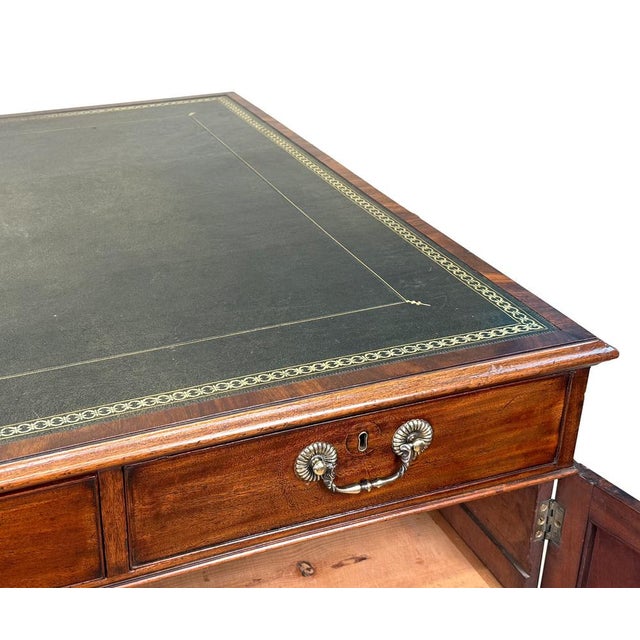 Wood 18th Century Georgian Mahogany Pedestal Partners Desk, Chippendale Period, 1760 For Sale - Image 7 of 17