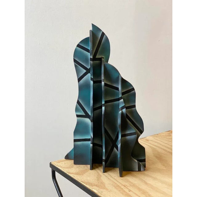 Postmodern C. 1980s Vintage Hand-Built Airbrushed Abstract Slab Sculpture For Sale - Image 3 of 11