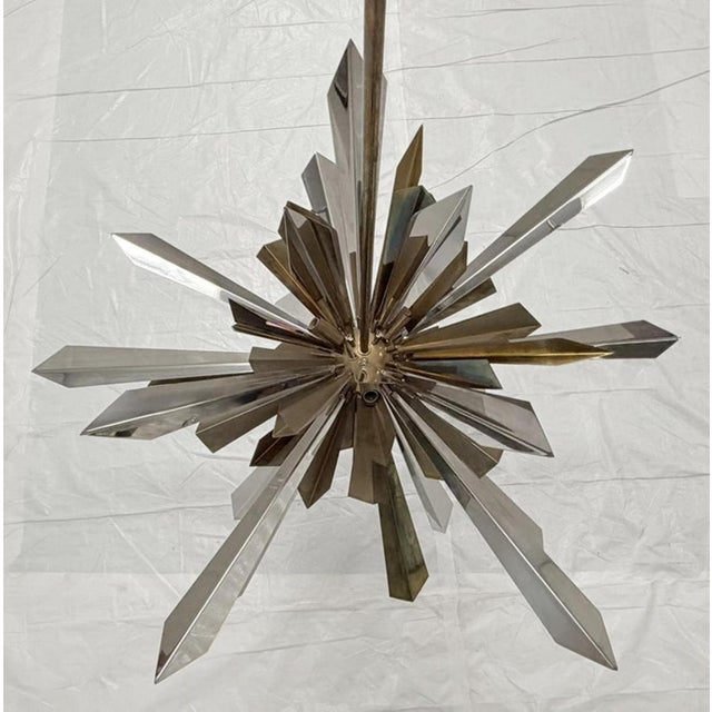 Brass & Nickel "Sunburst" Chandelier by Remains Lighting of New York For Sale - Image 15 of 18