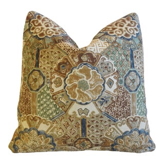 Designer Clarence House Botanical Floral Feather/Down Pillow 21" Square For Sale