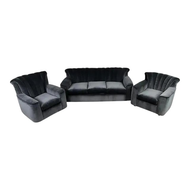 Newly Reupholstered Art Deco 3 Piece Sofa Set For Sale