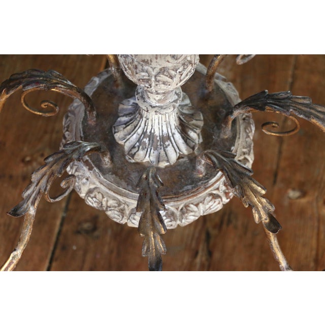 1940s Italian Rococo Revival Painted Wood & Gilt Wrought Iron 8-Light Chandelier For Sale - Image 14 of 18