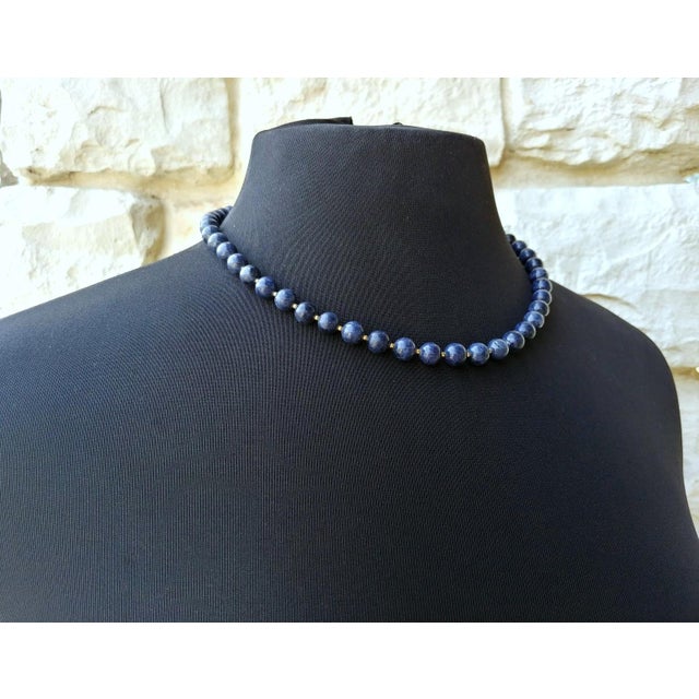 Contemporary Burmese Blue Sapphire Beaded Necklace With 14k Gold Clasp For Sale - Image 3 of 9
