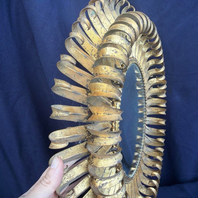 1960’s Italian Gilt Metal Mirror | Mid-Century Modern Tole Sunburst For Sale - Image 4 of 9