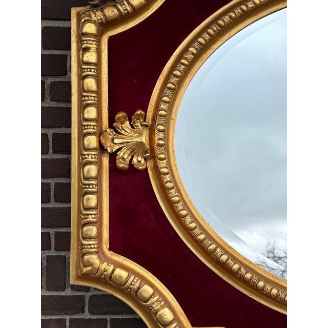 1980 French Louis XVI Gold Velvet Wood Wall Mirror 1 Piece For Sale - Image 12 of 13