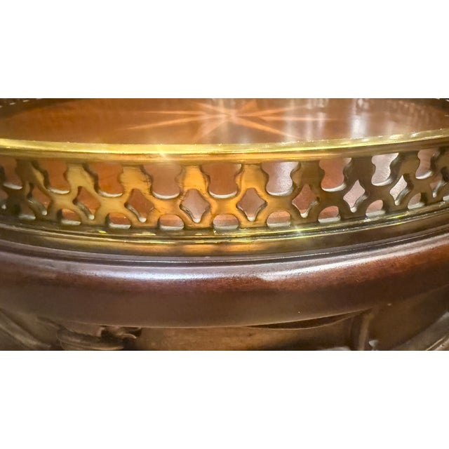 Regency Style Round Mahogany Accent Table With Brass Gallery & Compass Star Top For Sale - Image 9 of 11