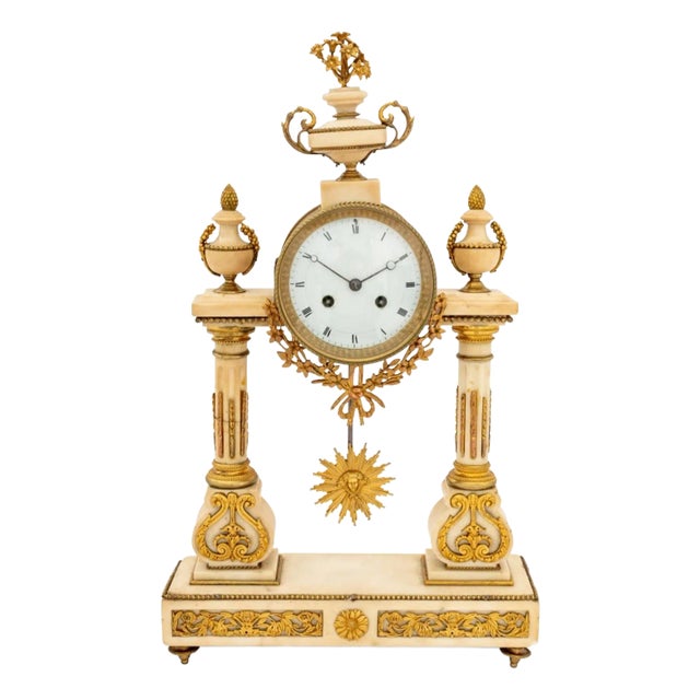 Louis XVI Style Marble Portico Mantel Clock For Sale