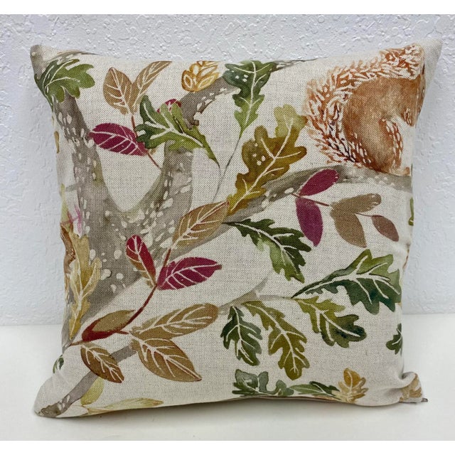 16" Square Pillow Featuring A Scurrying Squirrel and Beautiful Tree With Fall Colored Foliage Pattern - Made in UK....