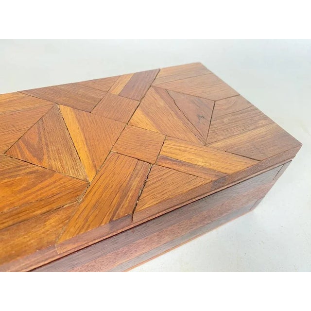 Brown Jewelry Box in Wood with Geometrical Inlays, France, 1970s For Sale - Image 8 of 12