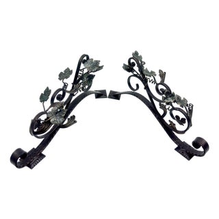 Hand Forged Iron Wall Art Scroll (54cm) Antique Copper & Green Patina Grapevine Motif For Sale
