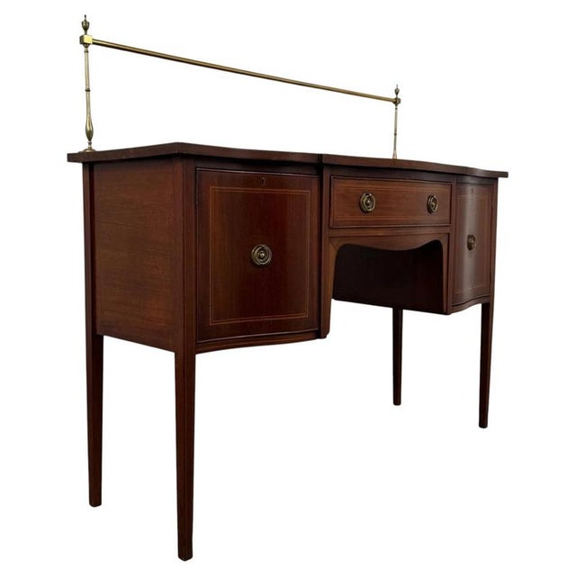 20th Century English Inlaid Mahogany Sideboard with Brass Gallery For Sale - Image 4 of 13