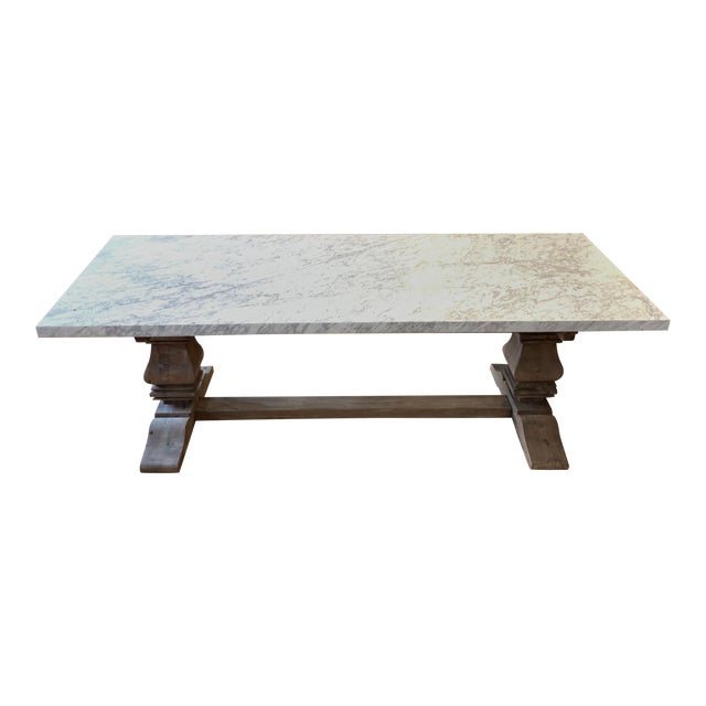 Rustic Restoration Hardware Marble Trestle Dining Table Chairish