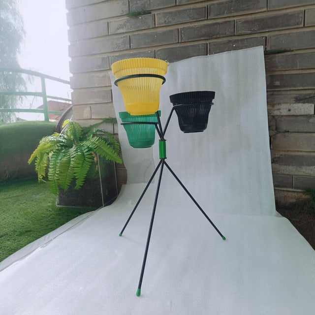 Black Vintage Tripod Plant Stand in Lacquered Metal, 1950s For Sale - Image 8 of 18