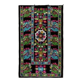 4.6x7.3 Ft Vintage Asian Silk Embroidered Suzani Bed Cover, Tablecloth or Wall Hanging For Sale