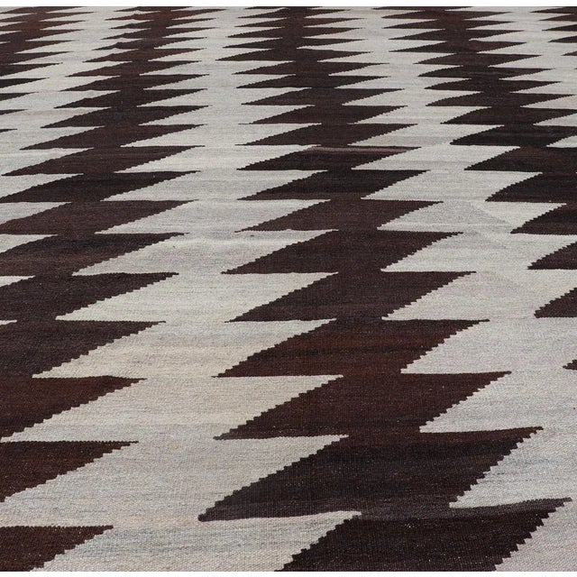 Abstract Modern Kilim With Browns and White by Keivan Woven Arts 7'9 X 9'8 For Sale - Image 3 of 11