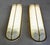 Pair of white opal acrylic glass wall lamps with brass trim, metal frame, and fluorescent tube lighting. There are two...