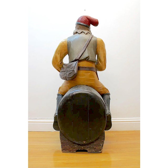 Wood Large Black Forest-Type Figure Astride a Wine/Beer Barrel in Carved & Painted Wood For Sale - Image 7 of 7