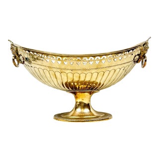 Large Vintage Brass Bowl on Pedestal Base For Sale