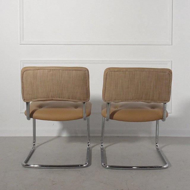 1960s 60's Chrome and Faux Leather Cantilever Side Chairs - A Pair For Sale - Image 5 of 8